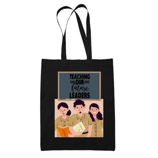 Tote bag τσάντα μάυρη πάνινη βαμβακερή για δασκάλες "Teaching our futire leaders"