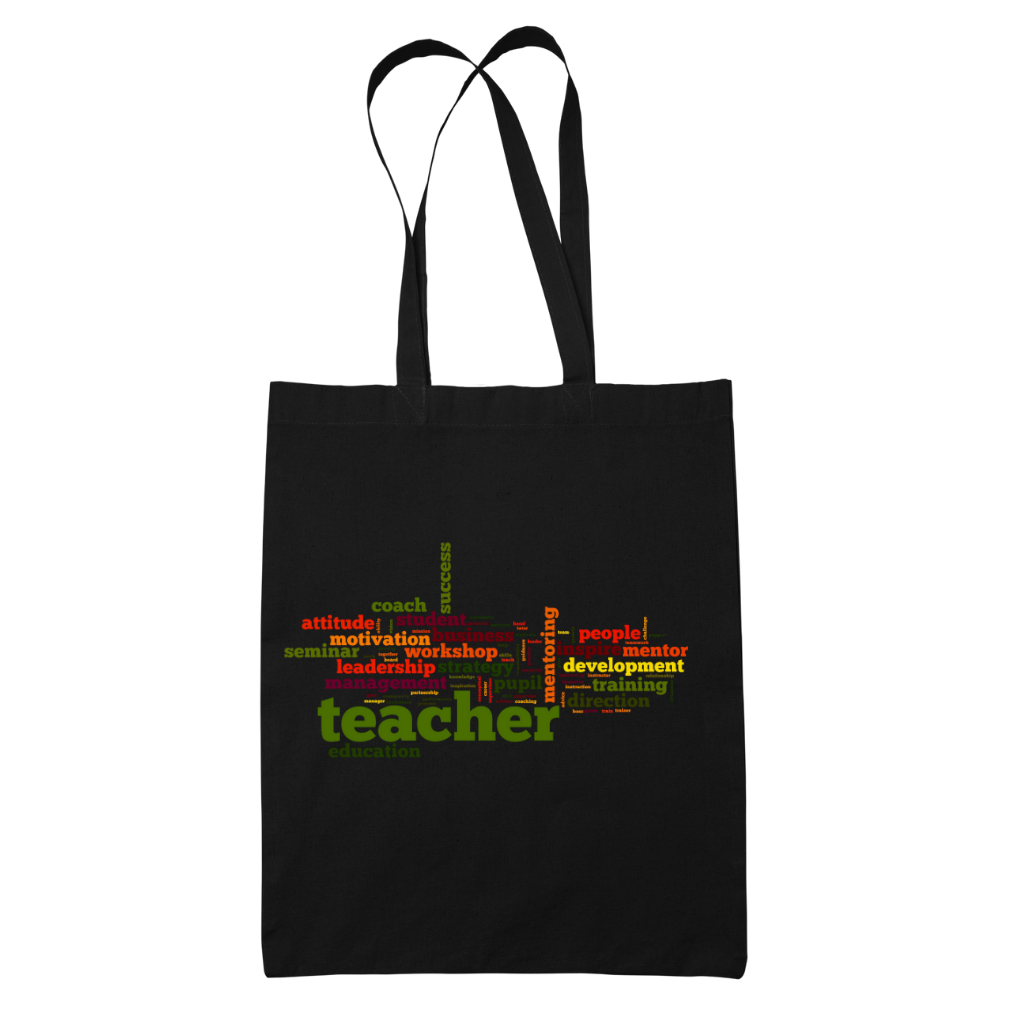 Tote bag τσάντα μάυρη πάνινη βαμβακερή για δασκάλες "Teacher motivation"