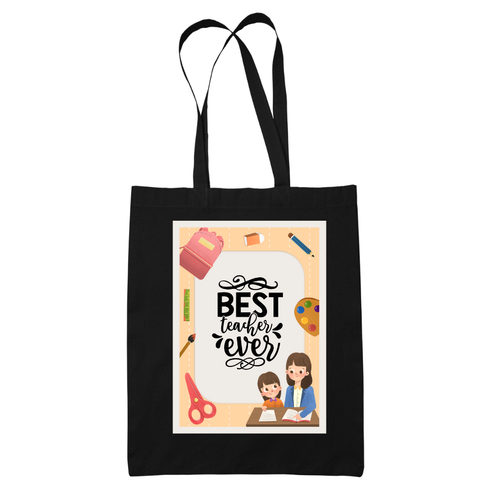 Tote bag τσάντα μπεζ βαμβακέρη πάνινη για δασκάλες "Best Teacher Ever"