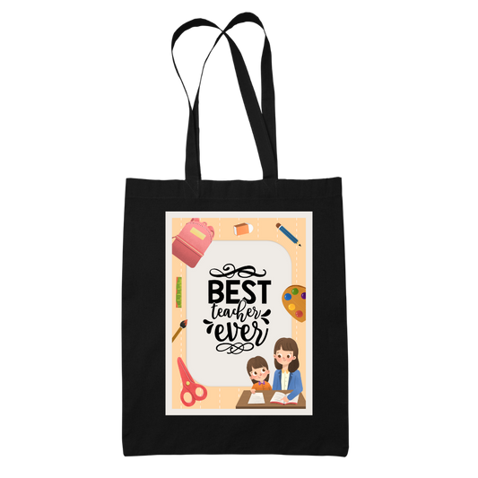 Tote bag τσάντα μπεζ βαμβακέρη πάνινη για δασκάλες "Best Teacher Ever"