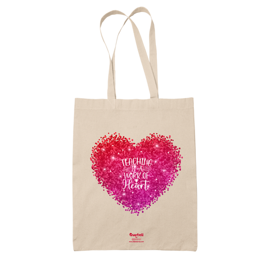 Tote bag τσάντα μπεζ βαμβακέρη πάνινη για δασκάλες "Teaching is a work of Heart"