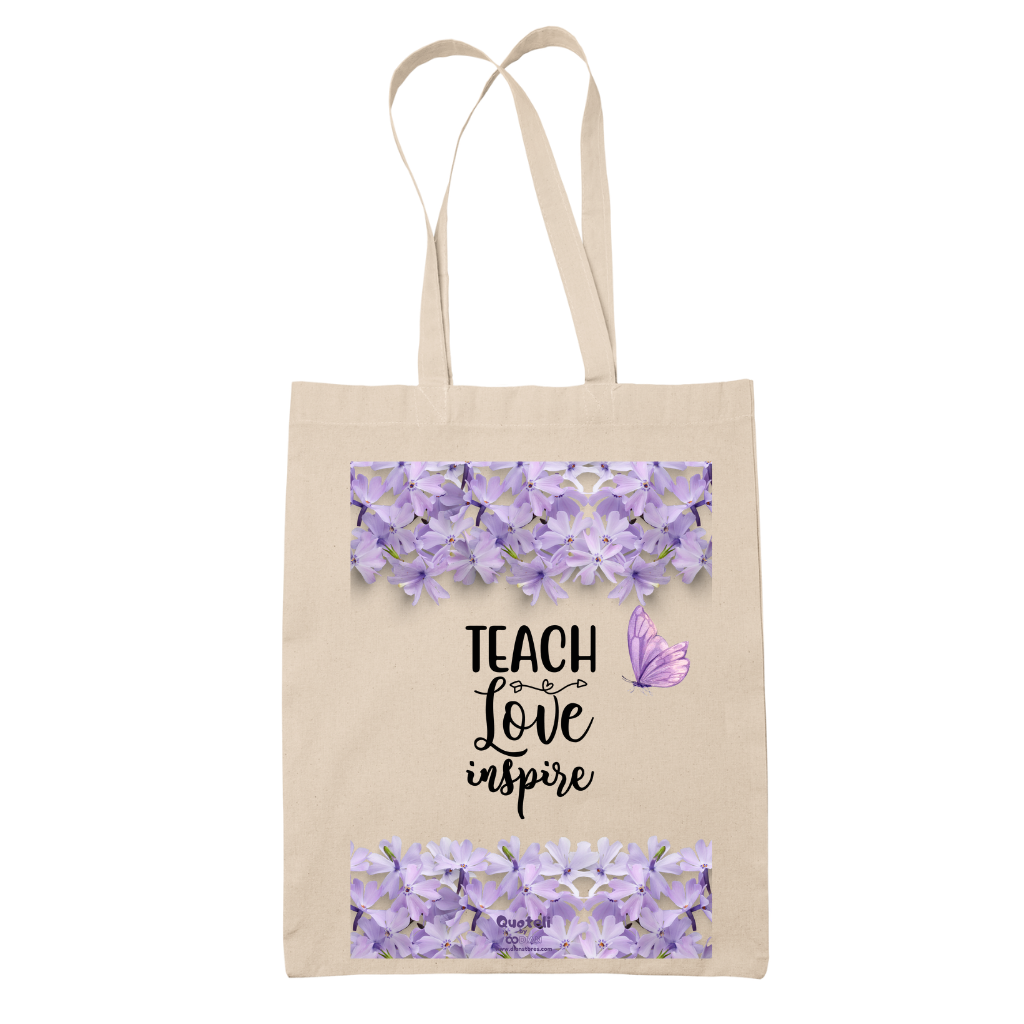 Tote bag τσάντα μπεζ βαμβακέρη πάνινη για δασκάλες "Teach Love Inspire"