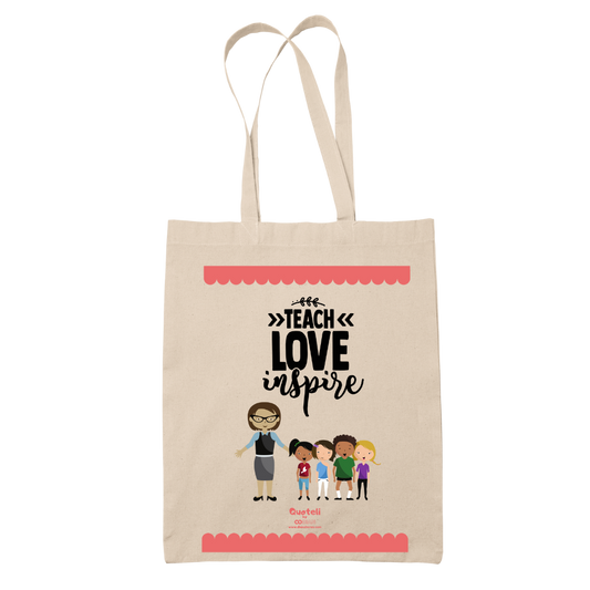 Tote bag τσάντα μπεζ βαμβακέρη πάνινη για δασκάλες "Teach Love Inspire 2"