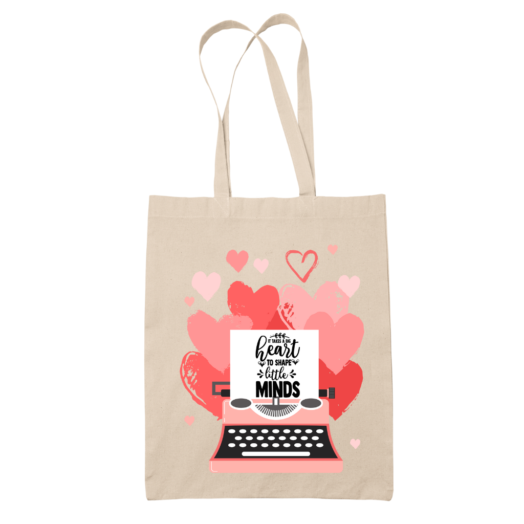 Tote bag τσάντα μπεζ βαμβακέρη πάνινη για δασκάλες "Heart-Minds"