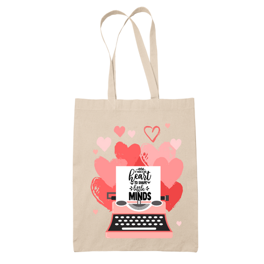 Tote bag τσάντα μπεζ βαμβακέρη πάνινη για δασκάλες "Heart-Minds"