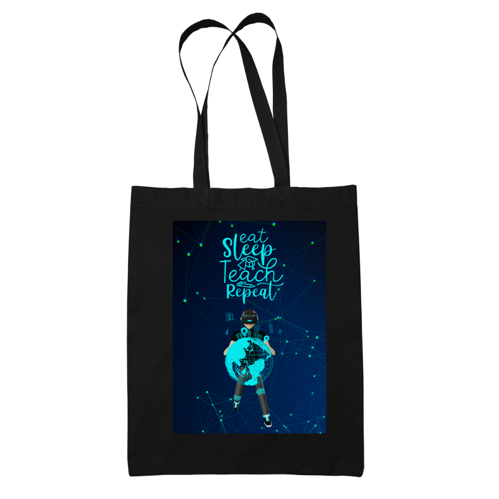 Tote bag τσάντα μπεζ βαμβακέρη πάνινη για δασκάλες "Eat Teach Sleep Repeat"