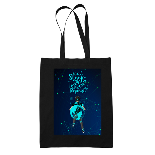 Tote bag τσάντα μπεζ βαμβακέρη πάνινη για δασκάλες "Eat Teach Sleep Repeat"