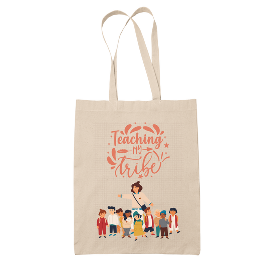 Tote bag τσάντα μπεζ βαμβακέρη πάνινη για δασκάλες "Teaching my tribe"