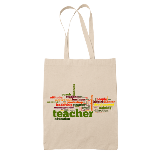 Tote bag τσάντα μπεζ βαμβακέρη πάνινη για δασκάλες "Teacher motivation"