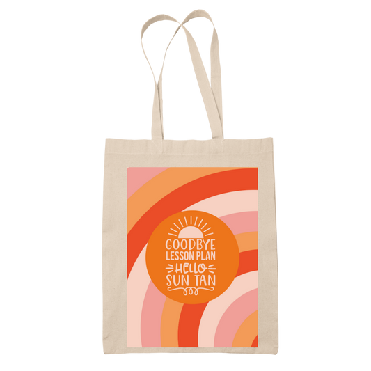 Tote bag τσάντα μπεζ βαμβακέρη πάνινη για δασκάλες "Goodbye Lesson Plan Hello Tan"