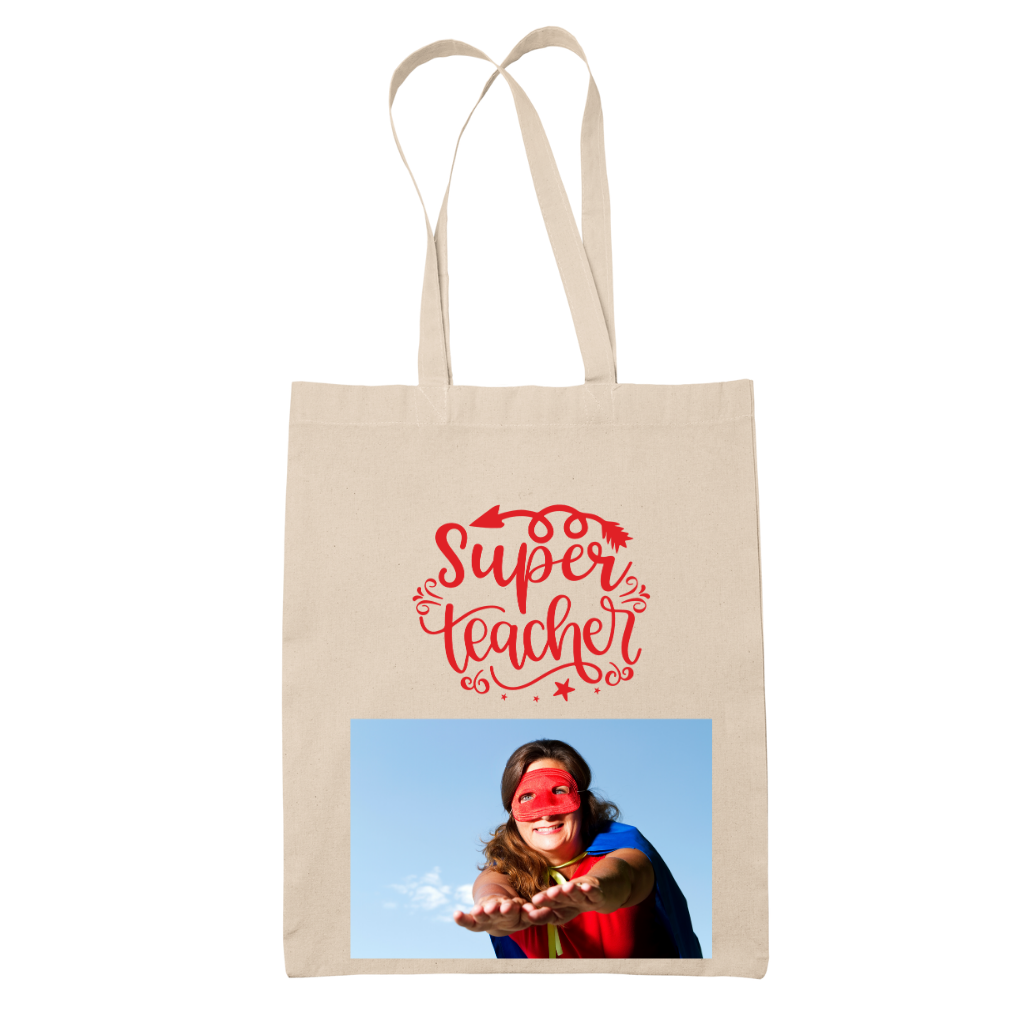 Tote bag τσάντα μπεζ βαμβακέρη πάνινη για δασκάλες "Superwoman TEacher"