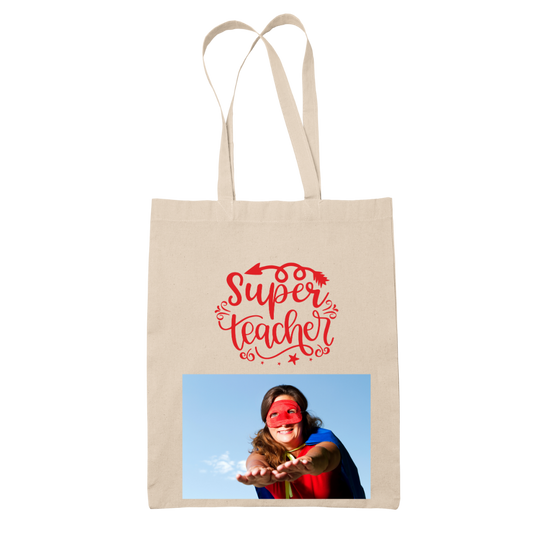 Tote bag τσάντα μπεζ βαμβακέρη πάνινη για δασκάλες "Superwoman TEacher"