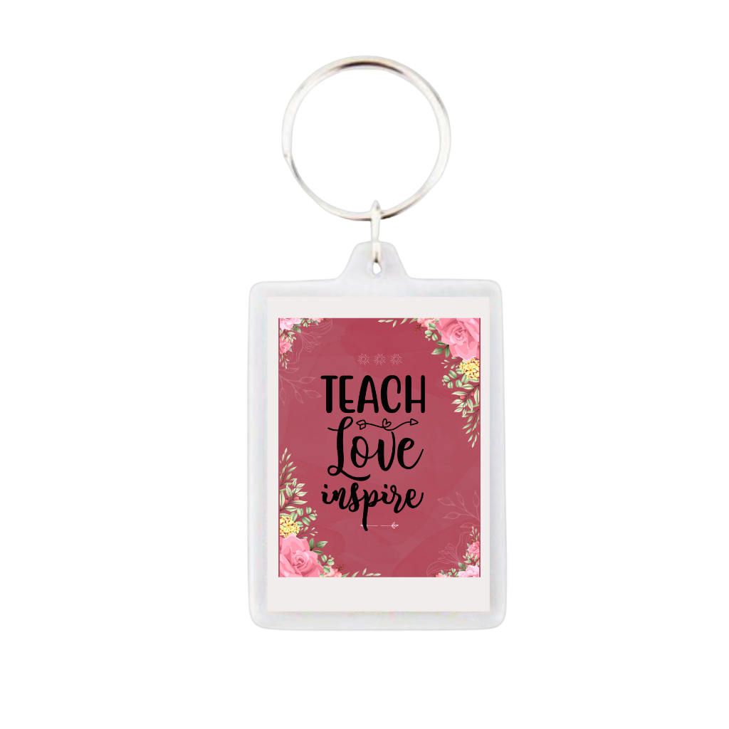 Μπρελόκ Plexiglass για δασκάλες "Teach Love Inspire Floral Pink"