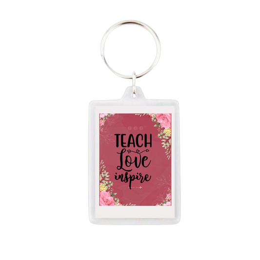 Μπρελόκ Plexiglass για δασκάλες "Teach Love Inspire Floral Pink"