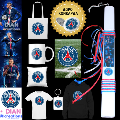 Λαμπάδα PARIS SAINT GERMAIN με Δώρο κονκάδρα,Πασχαλινές λαμπάδες με απευθείας εκτύπωση στο κερί